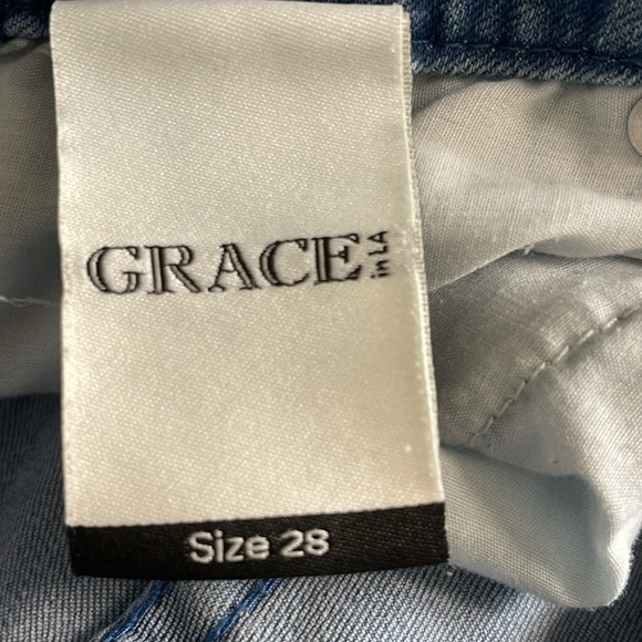 Grace in LA Women’s High Waist Retro 70’s Flared Three Tone Blue Jeans Size 28 - Picture 9 of 10